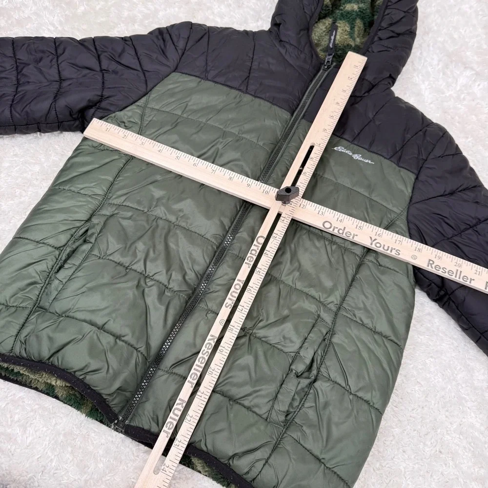 Eddie Bauer Boy's L Large 14-16 Camo Reversible Zip Quilted Hooded Jacket Zip